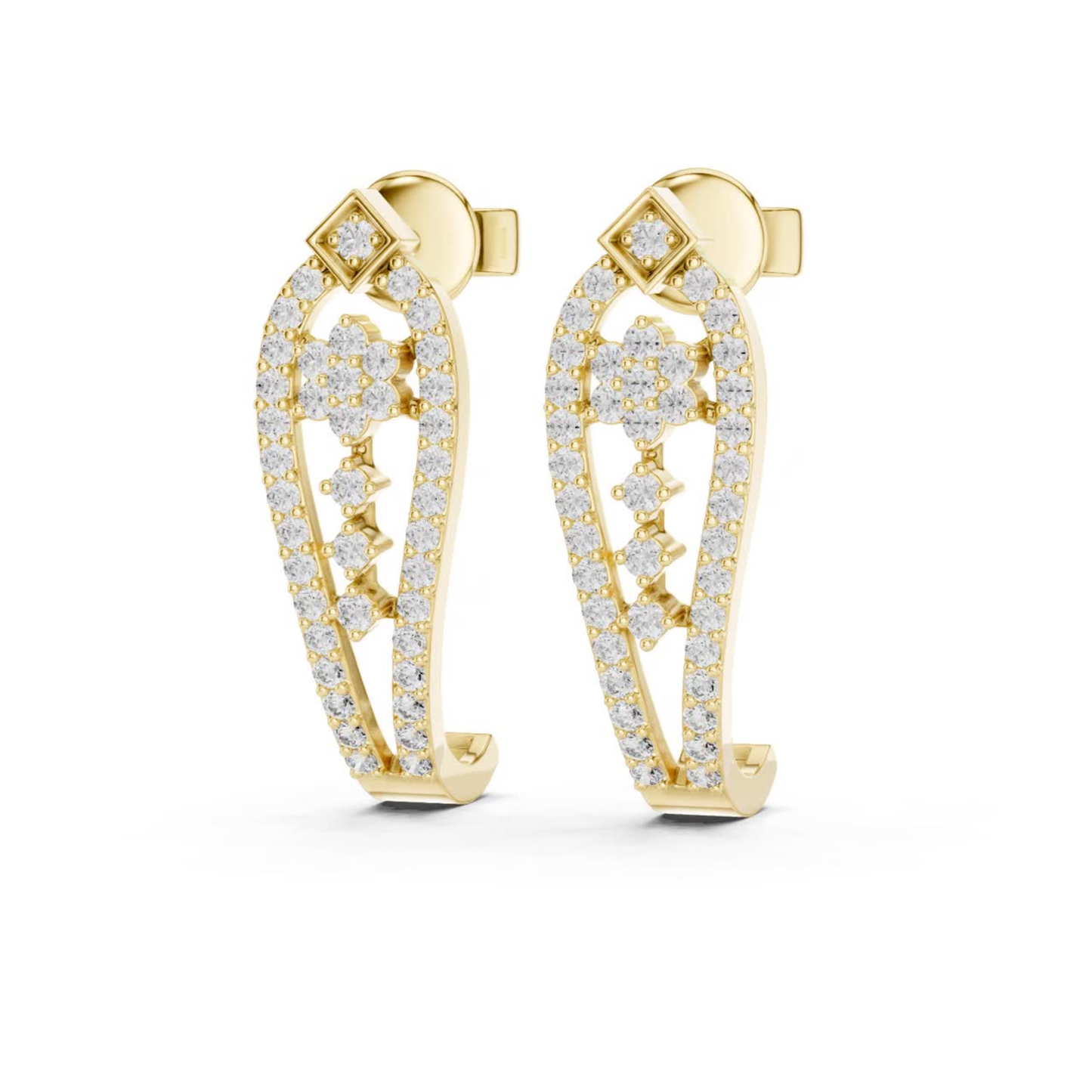 Floral Geometric Diamond Drop Earrings | Openwork Luxury Design
