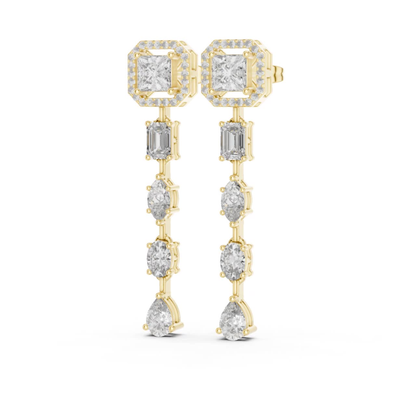 Princess Cut Halo Diamond Drop Earrings | Luxury Statement Style