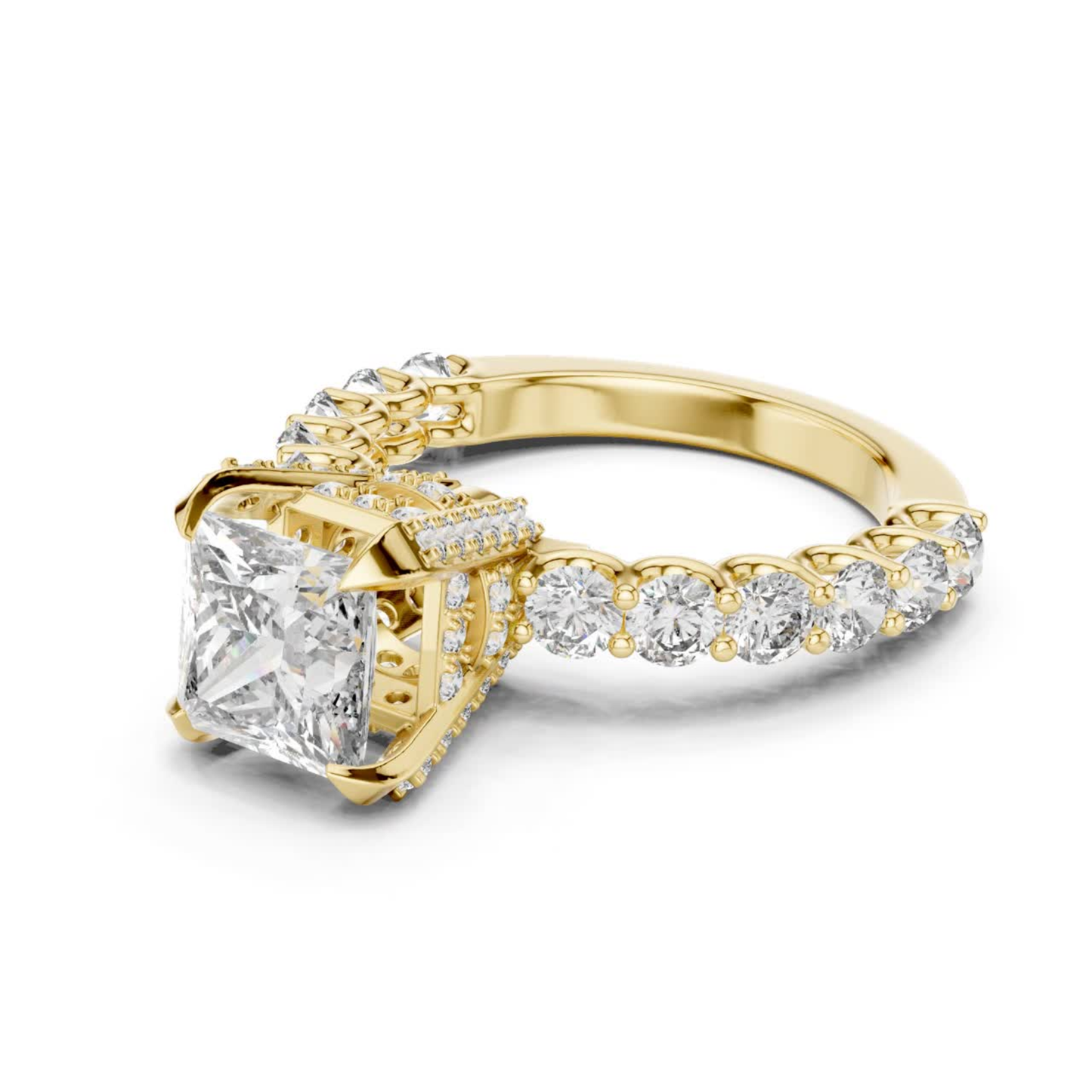 Princess Cut Diamond Ring with Pave Band | Royal Reign of Brilliance