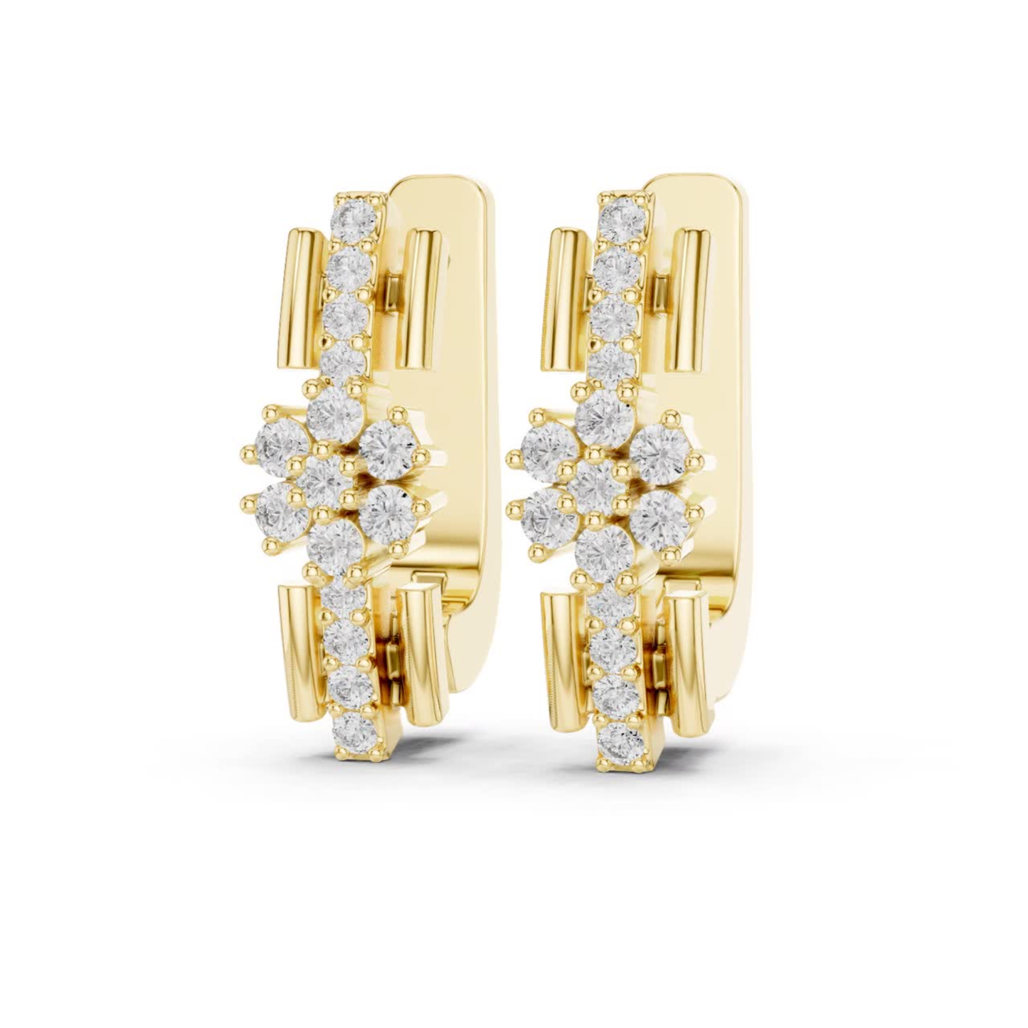 Floral Diamond Hoop Earrings with Round Brilliant Accent | Modern Luxury