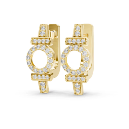 Geometric Circle Diamond Drop Earrings | Modern Gold Luxury