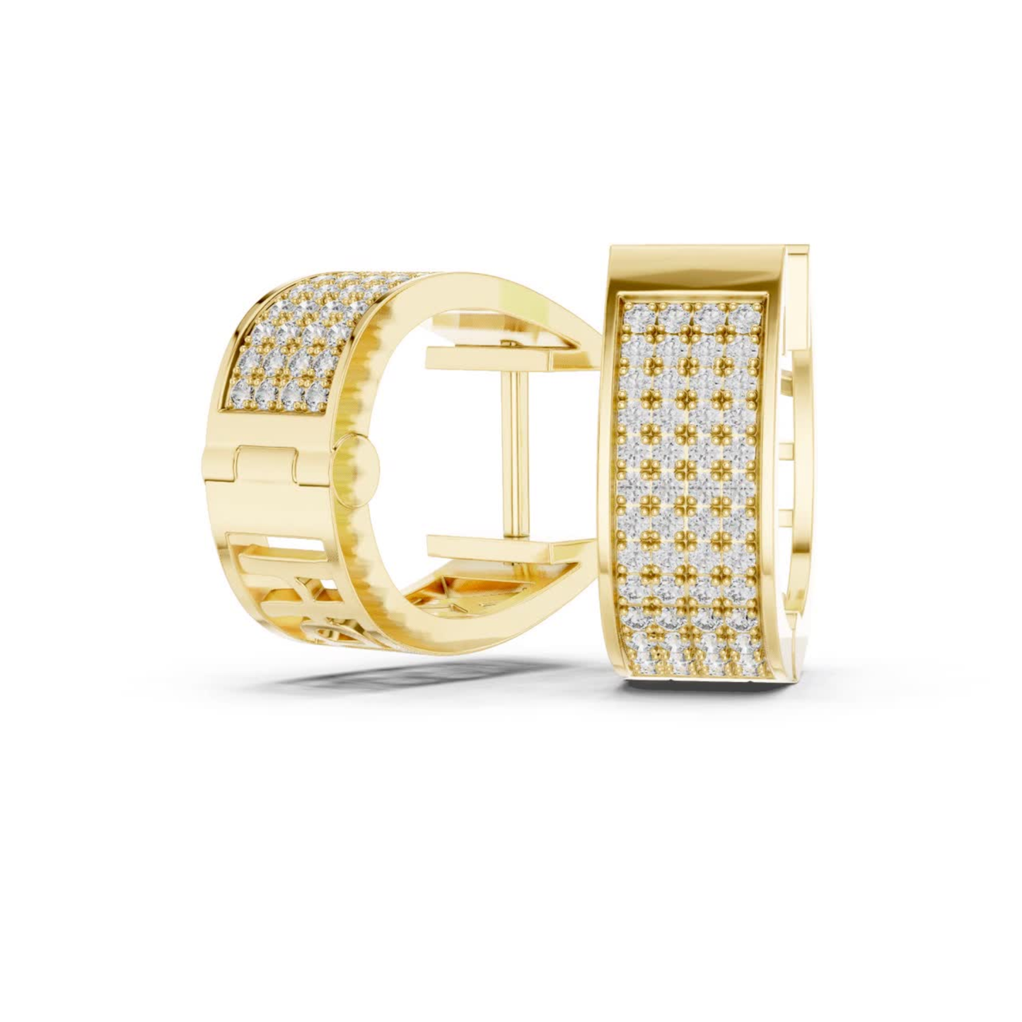 Wide Diamond Hoop Earrings with Multi Row Pave Design | Luxe Radiance