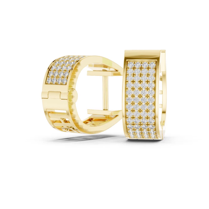 Wide Diamond Hoop Earrings with Multi Row Pave Design | Luxe Radiance
