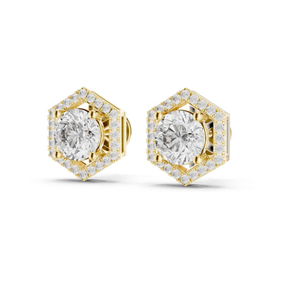 Runde Diamant-Halo-Ohrstecker | Geometrische Brillanz in edlem Gold