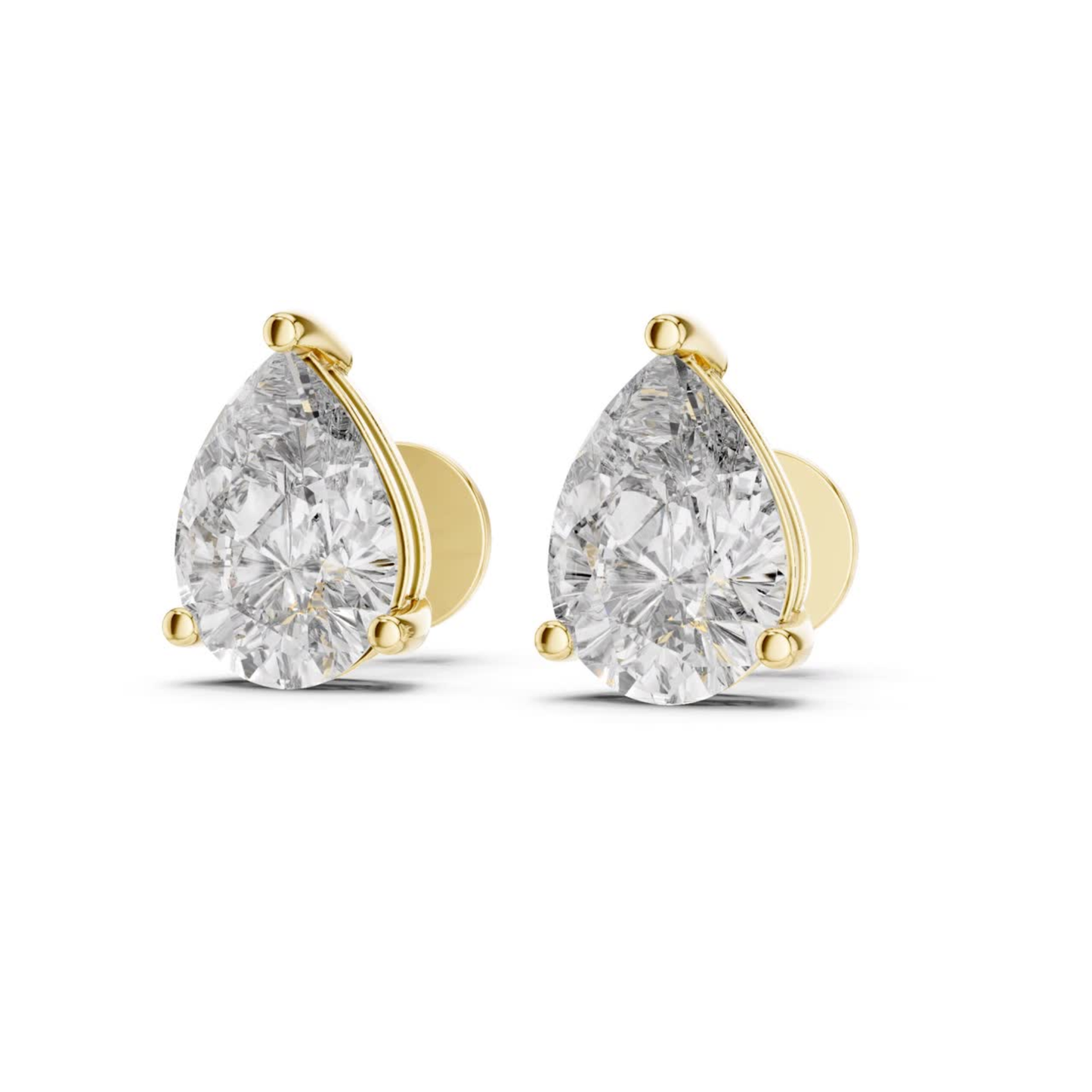 Pear Shape Diamond Stud Earrings | Prong Setting 18K Gold