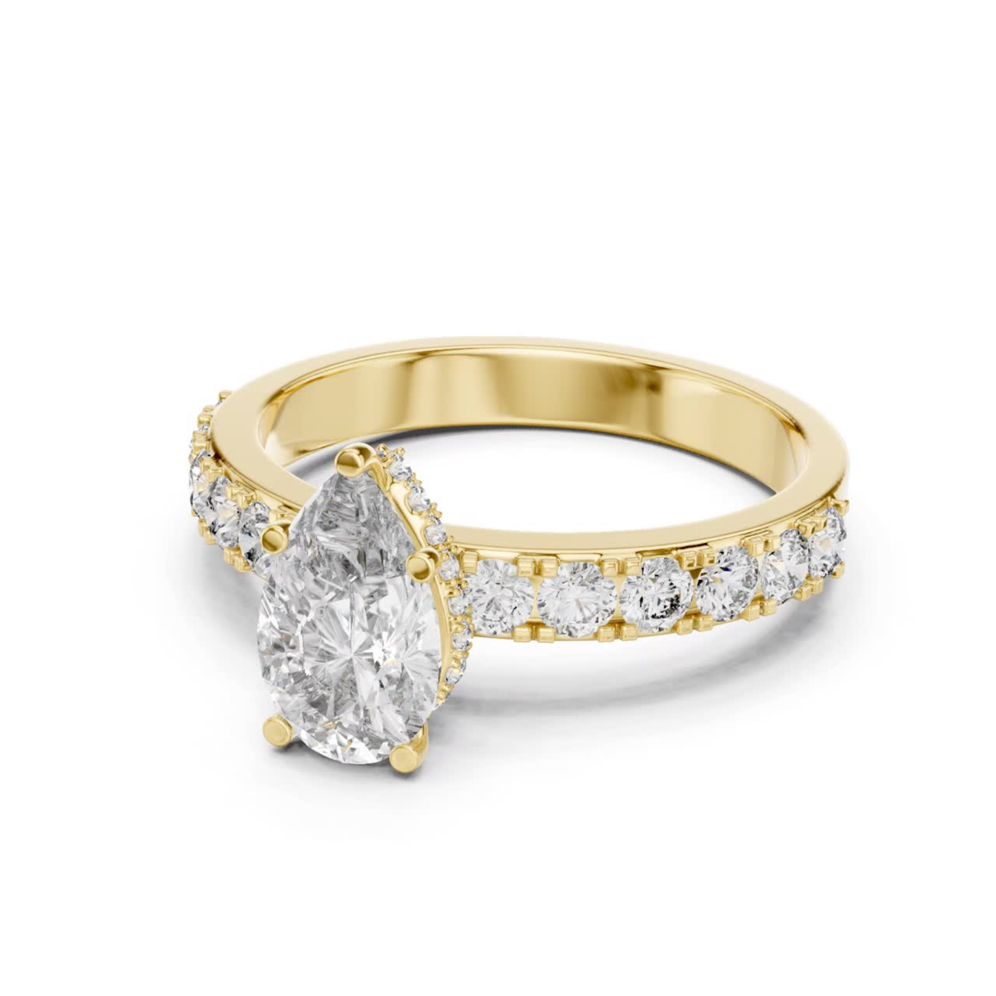 Pear Shape Diamond Ring With Side Round Accent Stones | 18K