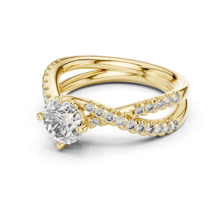 Round Cut Diamond Criss Cross Engagement Ring | Luxury Bridal Style