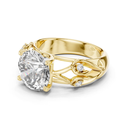 Round Cut Diamond Ring with Detailed Band | Every Detail Shines
