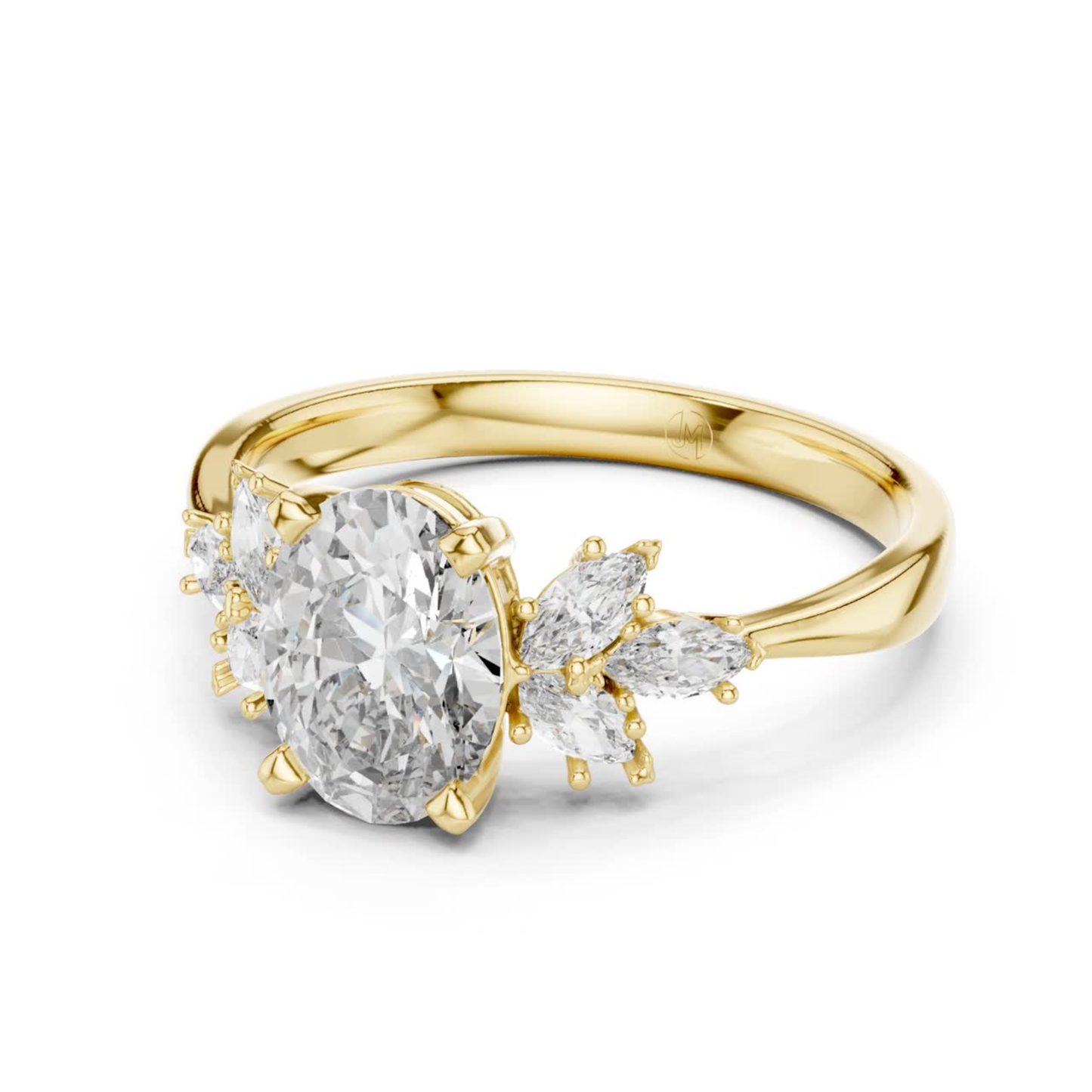 Ovaler Diamantring mit floralen Seitensteinen | 18 Karat Gold