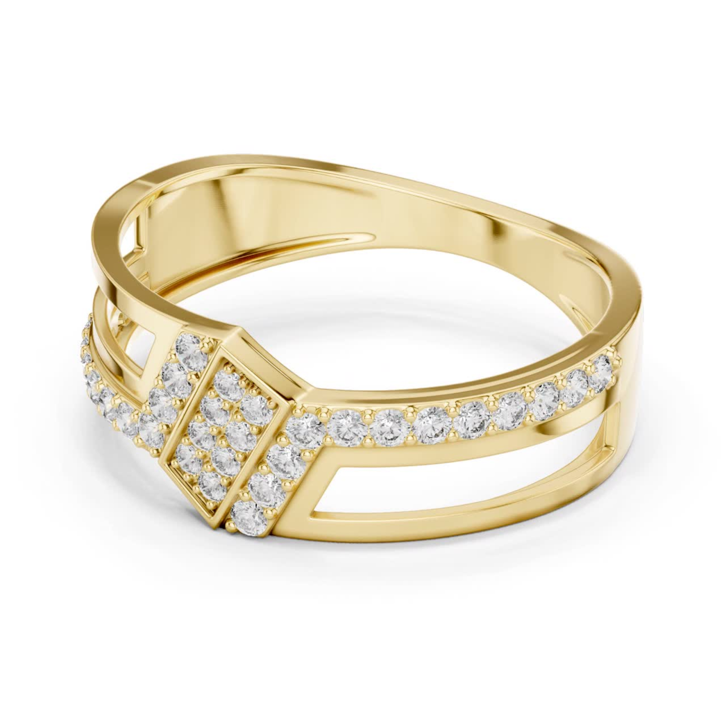 Luxury Geometric Diamond Open Ring | Modern White Gold Style