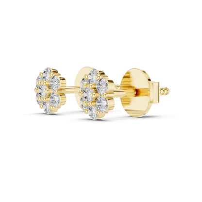 Round Diamond Cluster Stud Earrings with Prong Setting | 18K