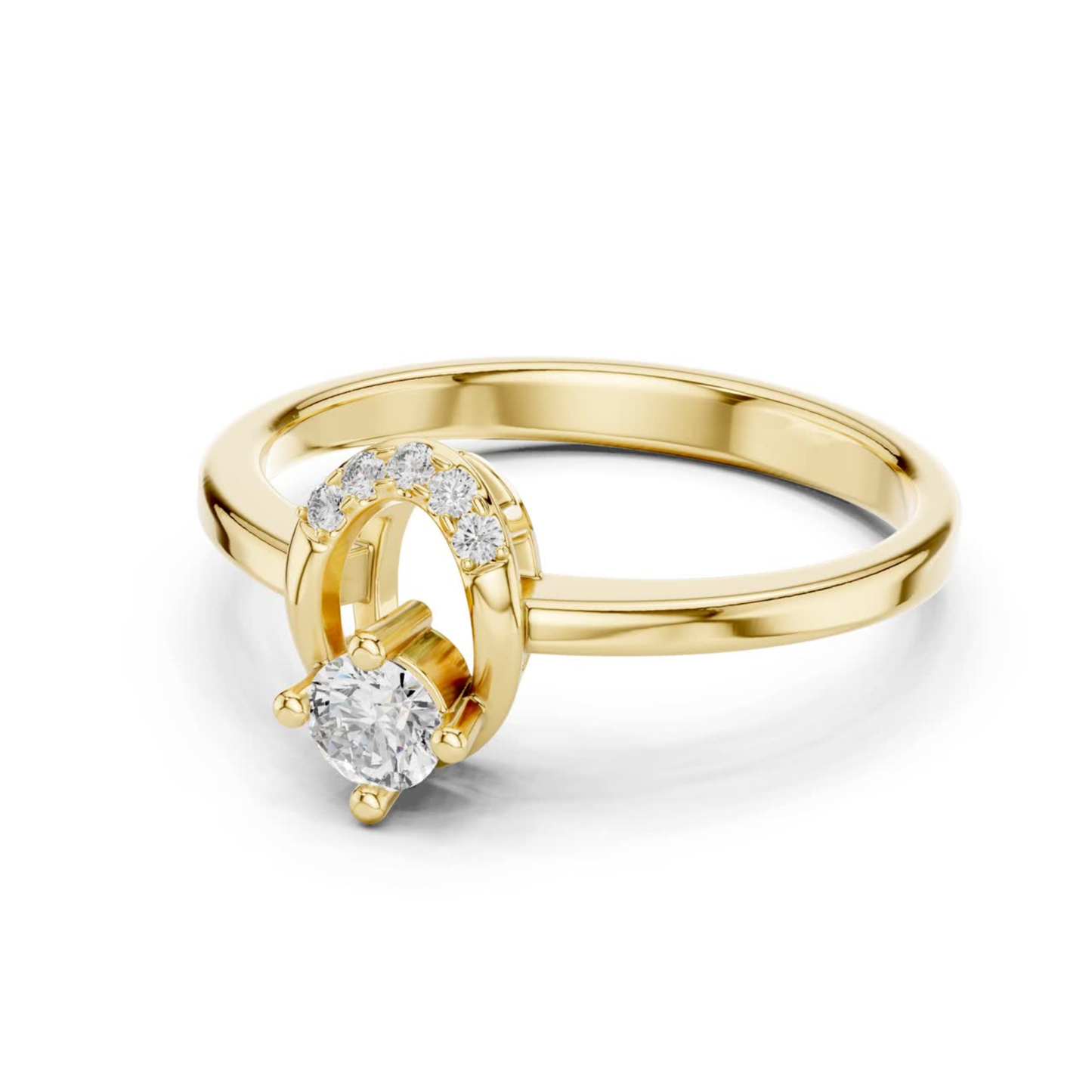 Round Diamond Curved Accent Ring | Elegant Modern Gold Style