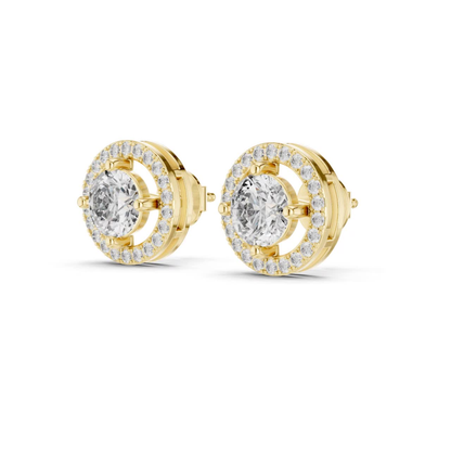 Runde Diamant-Halo-Ohrstecker | Krappenfassung 18K Gold