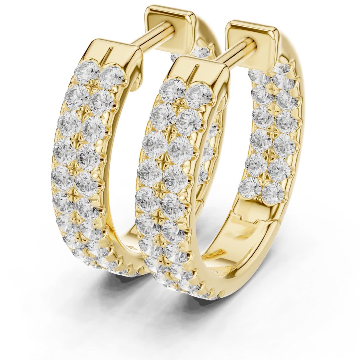 Diamond Pave Huggie Hoop Earrings with Double Row Elegance | Luxury Jewelry