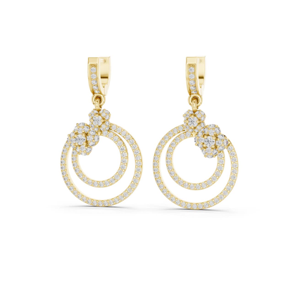 Double Circle Diamond Drop Earrings with Floral Accent | Modern Luxury