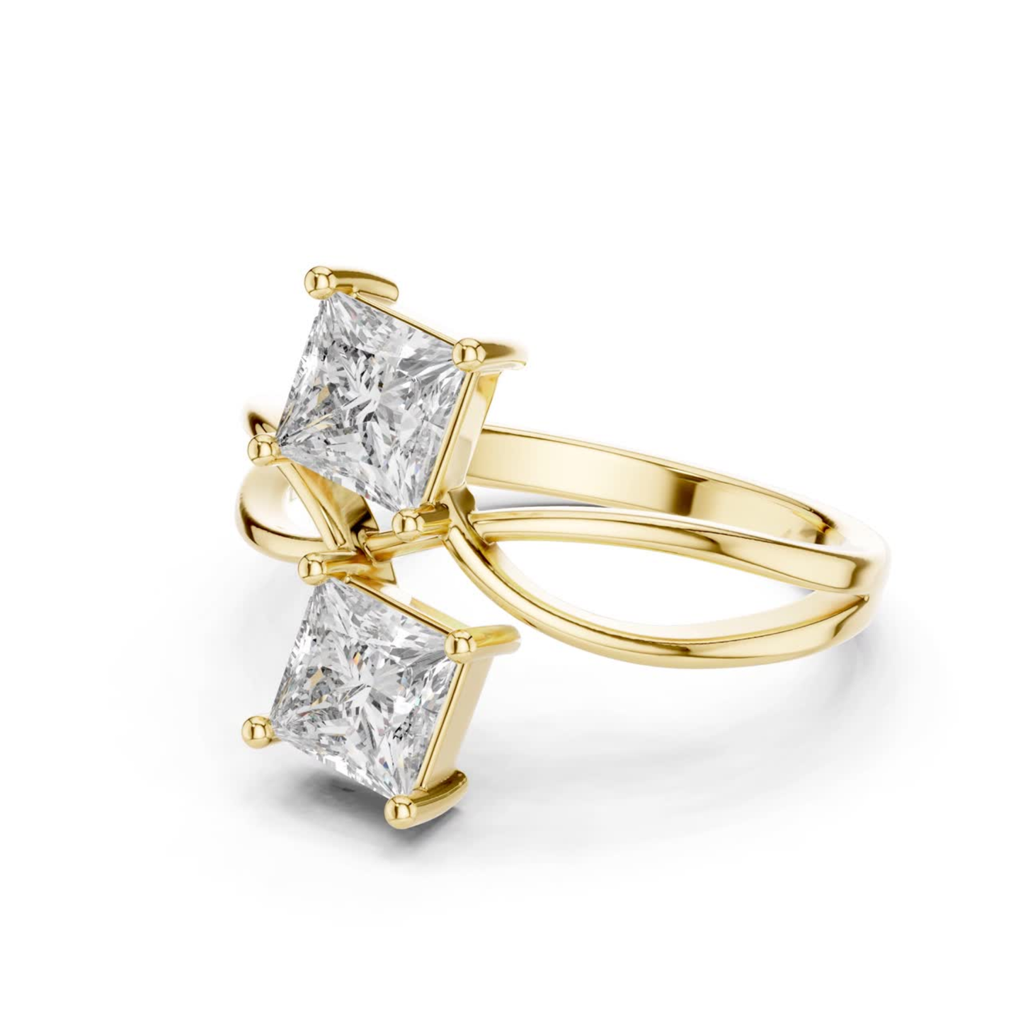Princess Cut Diamond Bypass Ring | Double Stone Luxury Design