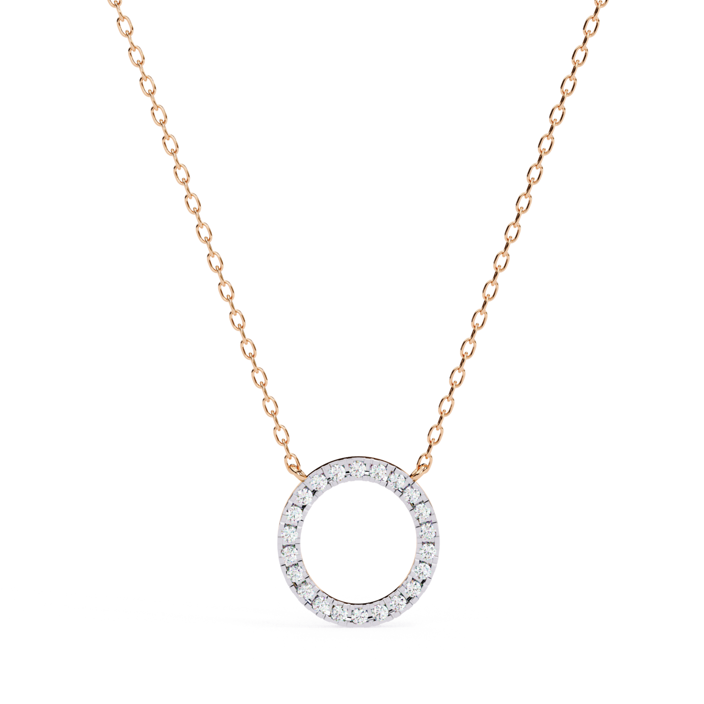 Round Halo Circle Lab Grown Diamond Pendant With Chain | 18K