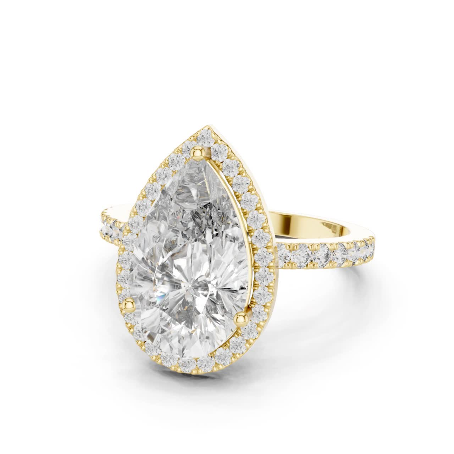 Pear Cut Diamond Halo Ring with Pave Band | Teardrops of Brilliance