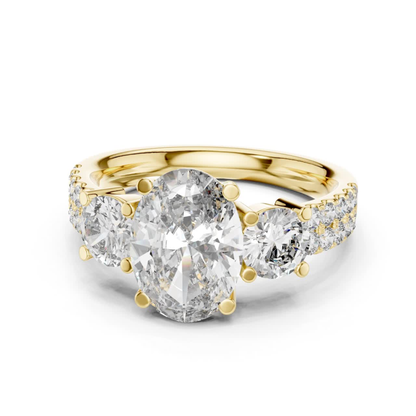 Oval Cut Three Stone Diamond Ring | Luxury Gold Engagement Style