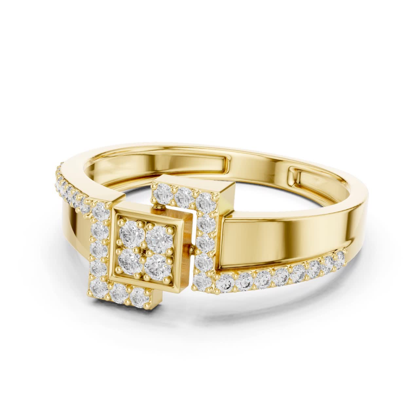 Round Diamond Geometric Square Ring | Modern Luxury Style