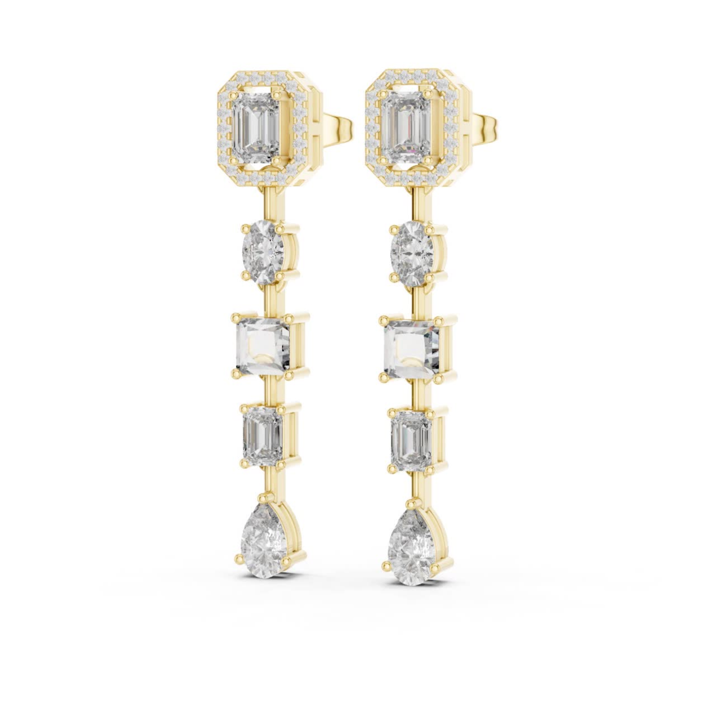 Emerald Cut Multi Shape Diamond Drop Earrings | Luxury Statement Style