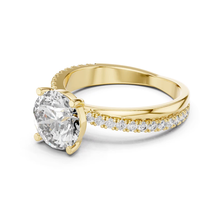 Round Brilliant Solitaire Diamond Ring with Pave Band | Timeless Luxury