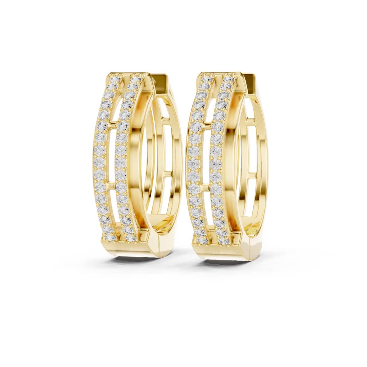 Rectangular Diamond Hoop Earrings with Double Row Brilliance | Modern Luxury