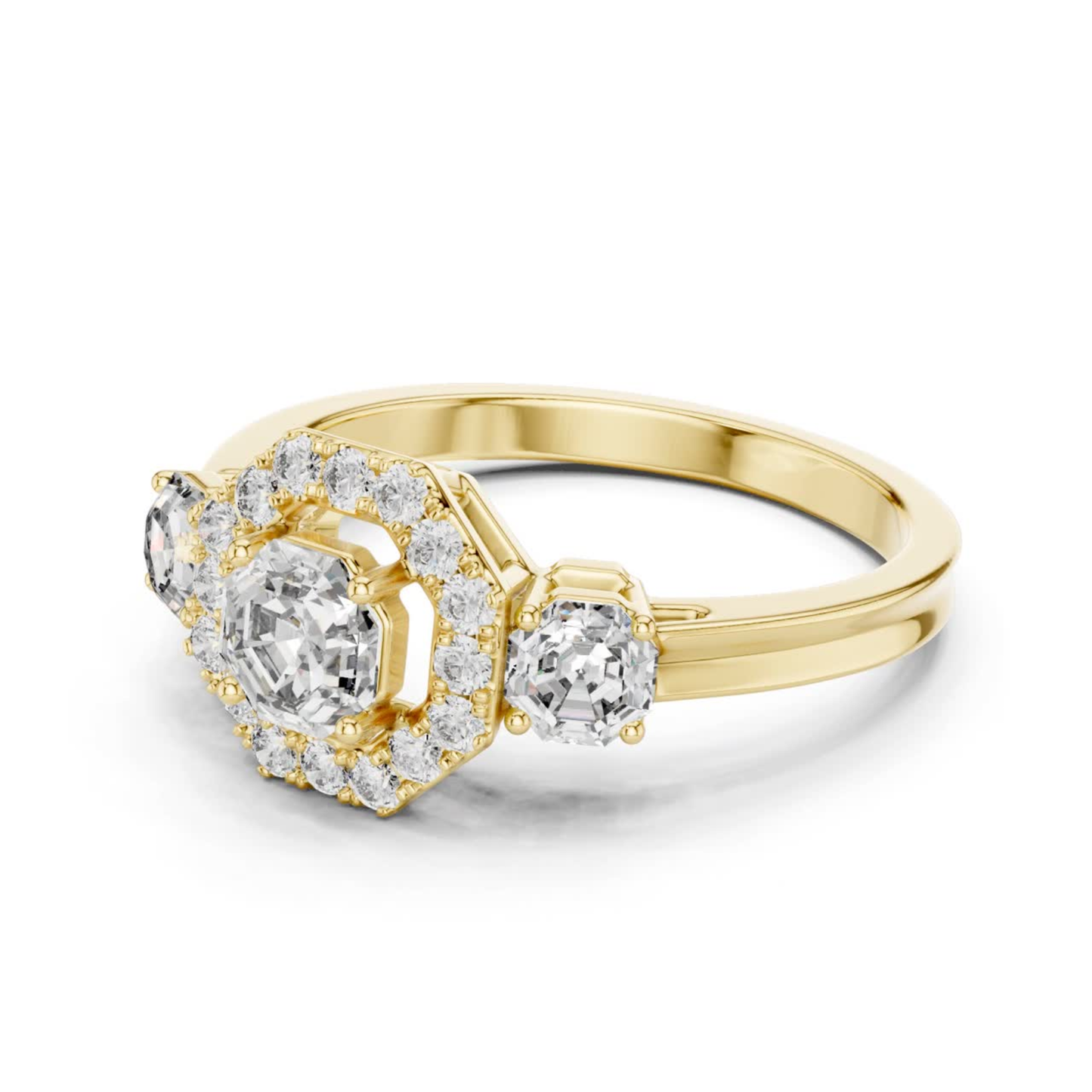 Octagon Halo Three Diamond Band Ring | Eight Sides of Brilliance