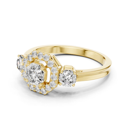Octagon Halo Three Diamond Band Ring | Eight Sides of Brilliance