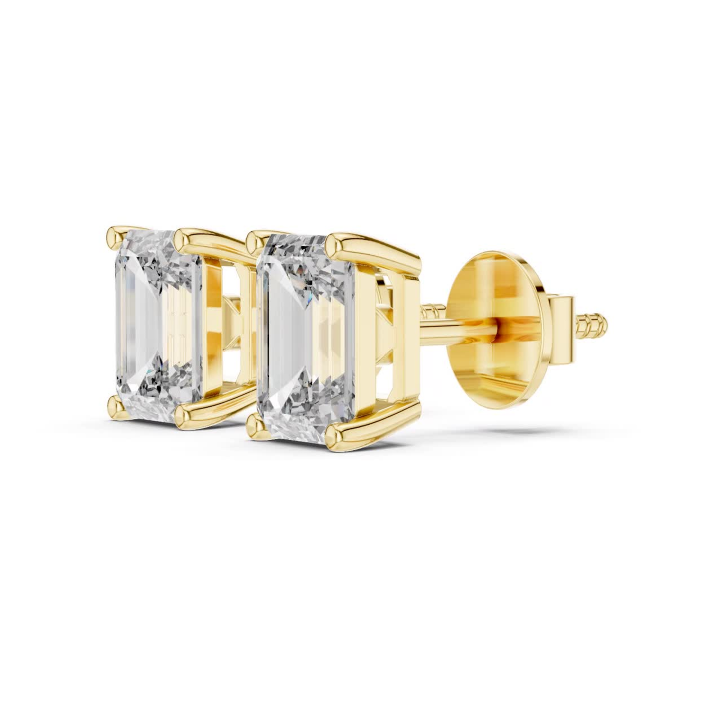Emerald Cut Diamond Stud Earrings | Prong Setting 18K Gold