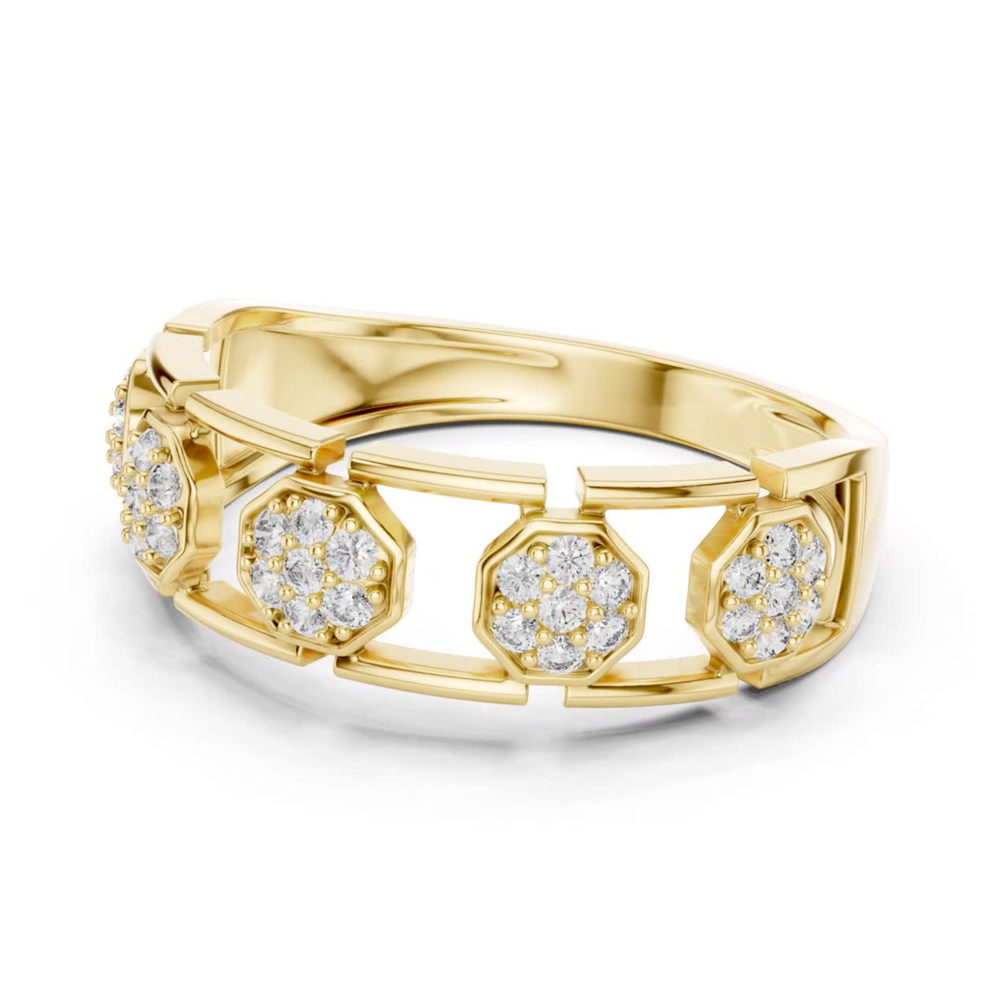 Octagon Shape Round Diamond Band | Modern Luxury Jewelry Style
