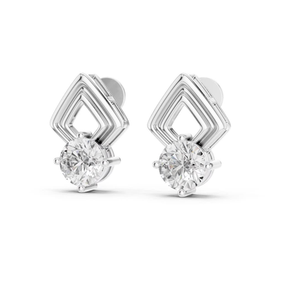 Round Diamond Geometric Stud Earrings | Prong Set 18K Gold