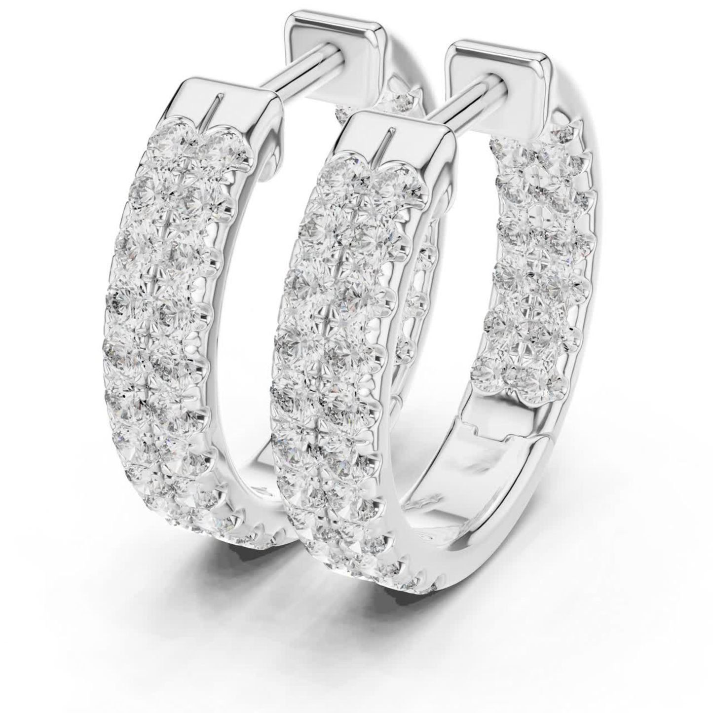 Diamond Pave Huggie Hoop Earrings with Double Row Elegance | Luxury Jewelry
