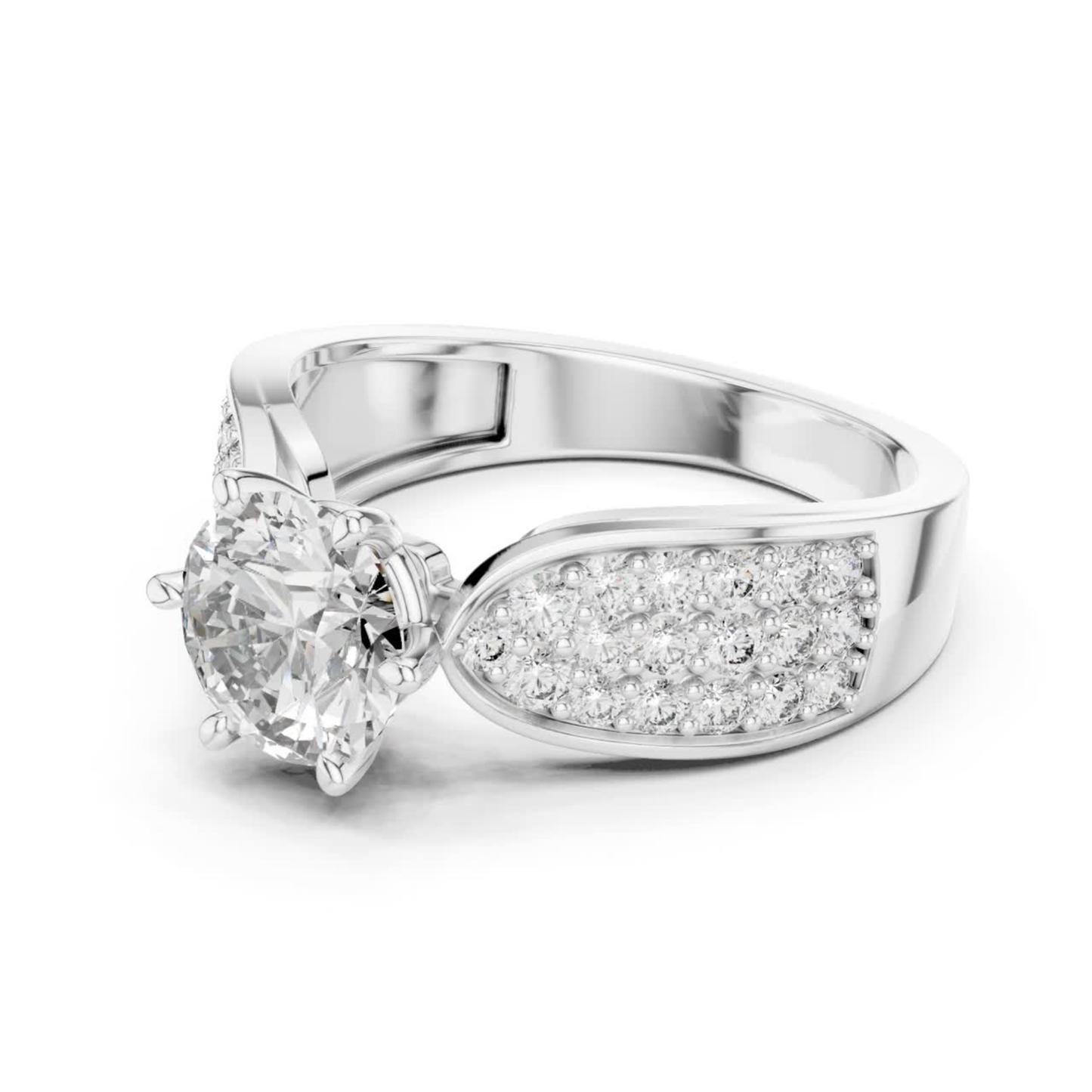 Round Cut Diamond Ring with Wide Pave Shoulders | Bold & Brilliant