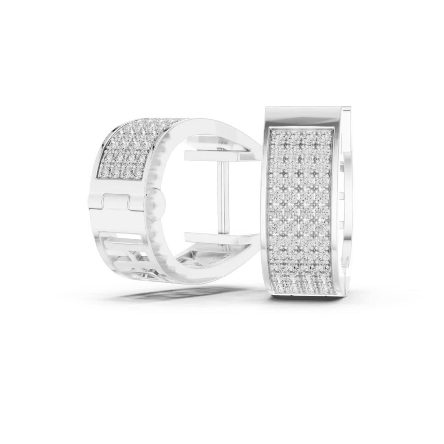 Wide Diamond Hoop Earrings with Multi Row Pave Design | Luxe Radiance