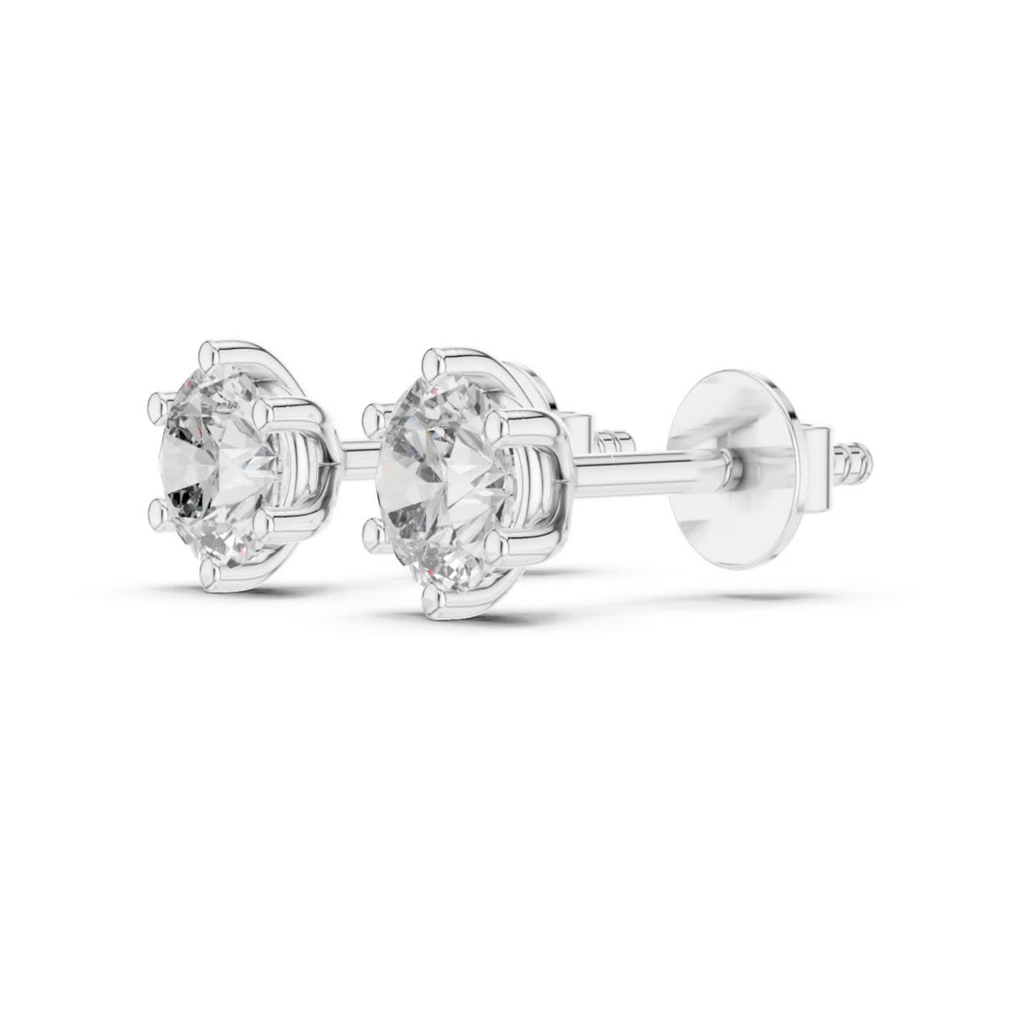 Round Diamond Stud Earrings | Timeless Brilliance in Six Prong Setting