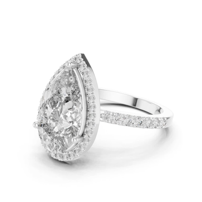 Pear Cut Diamond Halo Ring with Pave Band | Teardrops of Brilliance