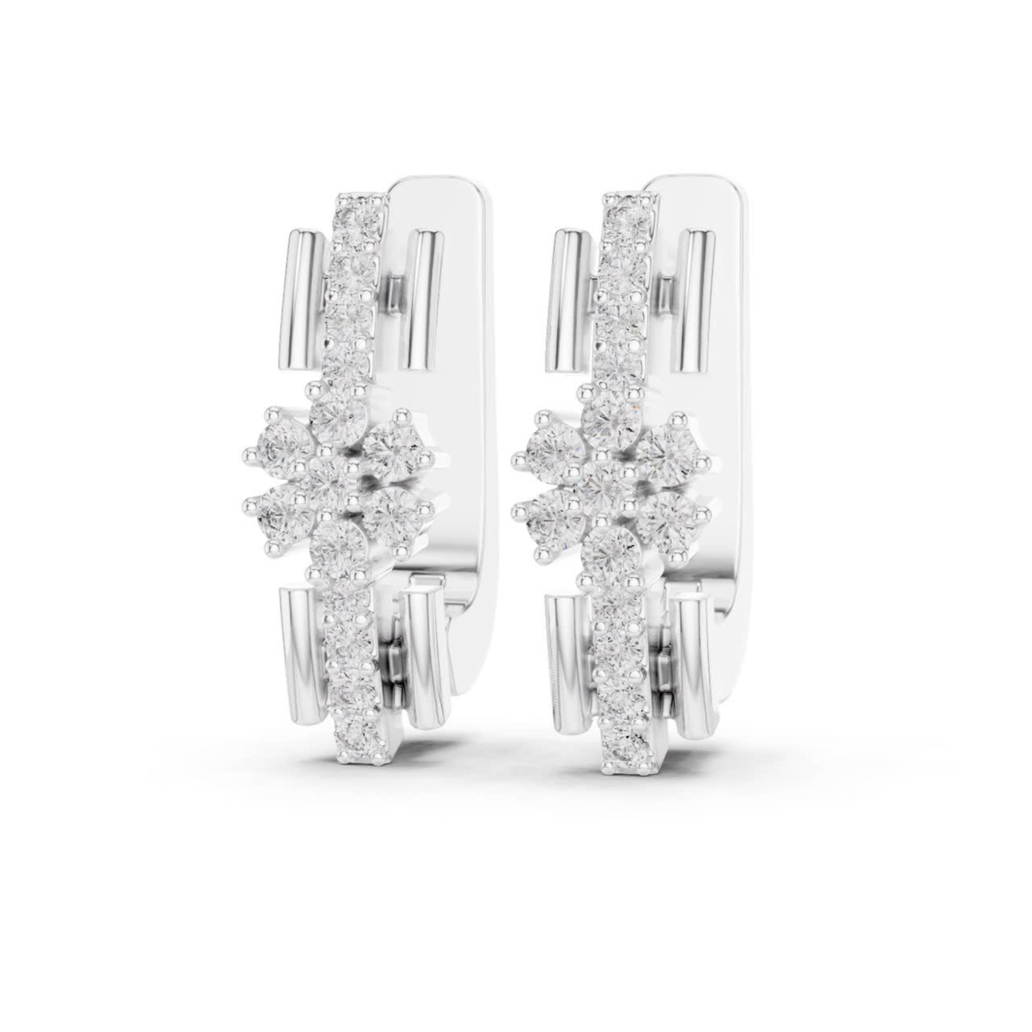 Floral Diamond Hoop Earrings with Round Brilliant Accent | Modern Luxury