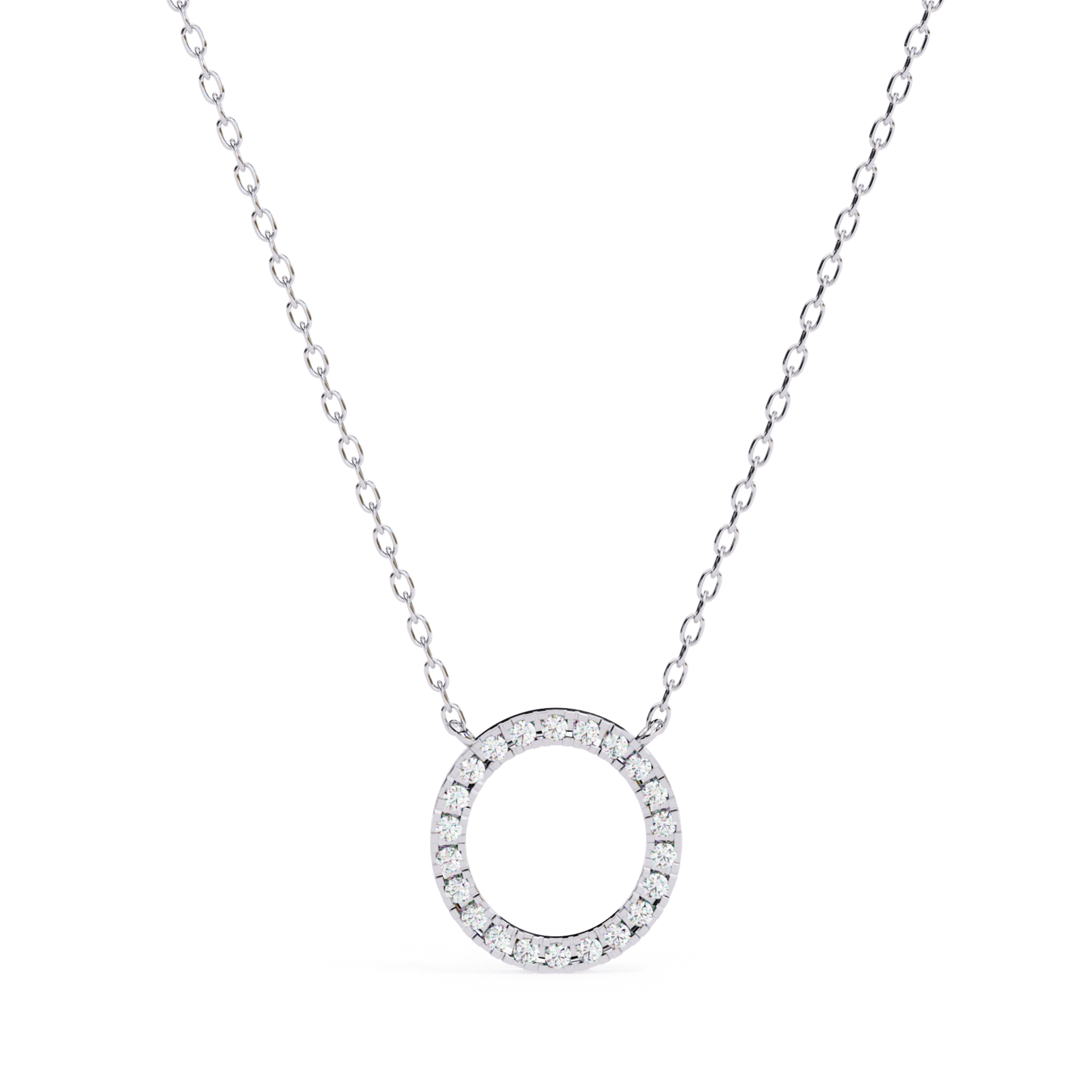 Round Halo Circle Lab Grown Diamond Pendant With Chain | 18K