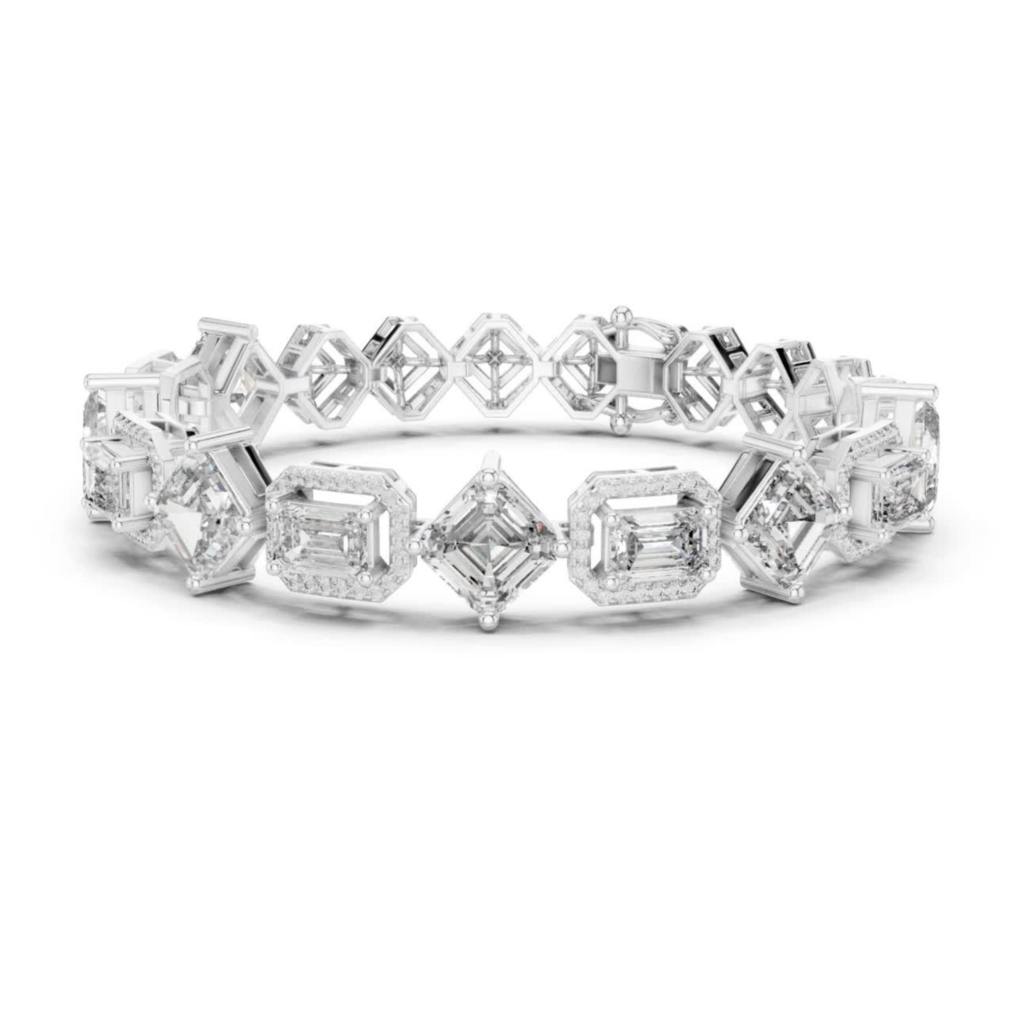 Round, Emerald & Radiant Diamond Bracelet | Luxury Tennis Style
