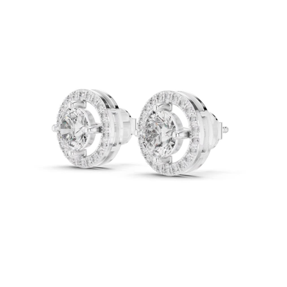 Runde Diamant-Halo-Ohrstecker | Krappenfassung 18K Gold