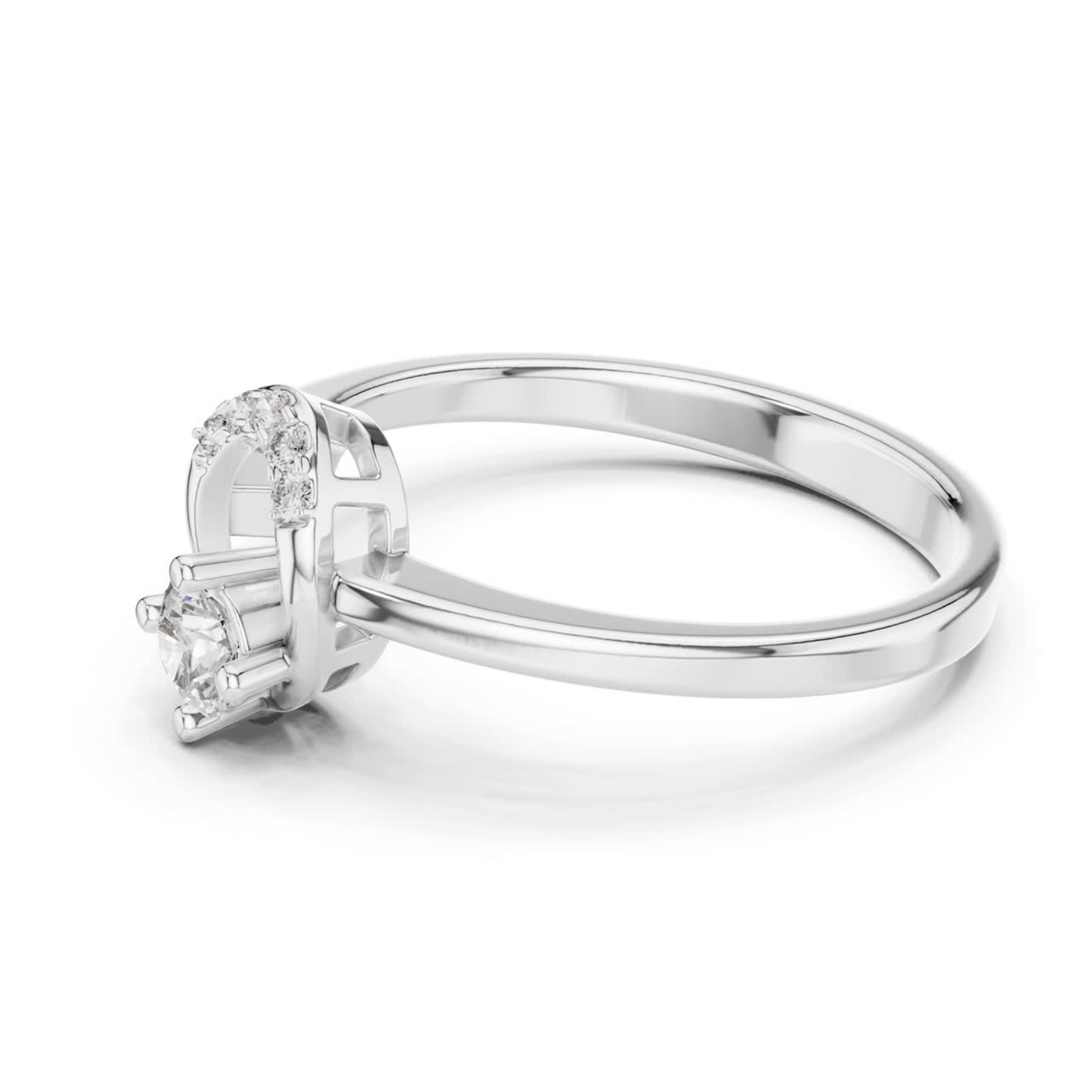 Round Diamond Curved Accent Ring | Elegant Modern Gold Style