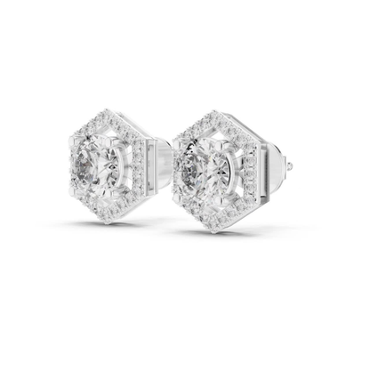 Runde Diamant-Halo-Ohrstecker | Geometrische Brillanz in edlem Gold