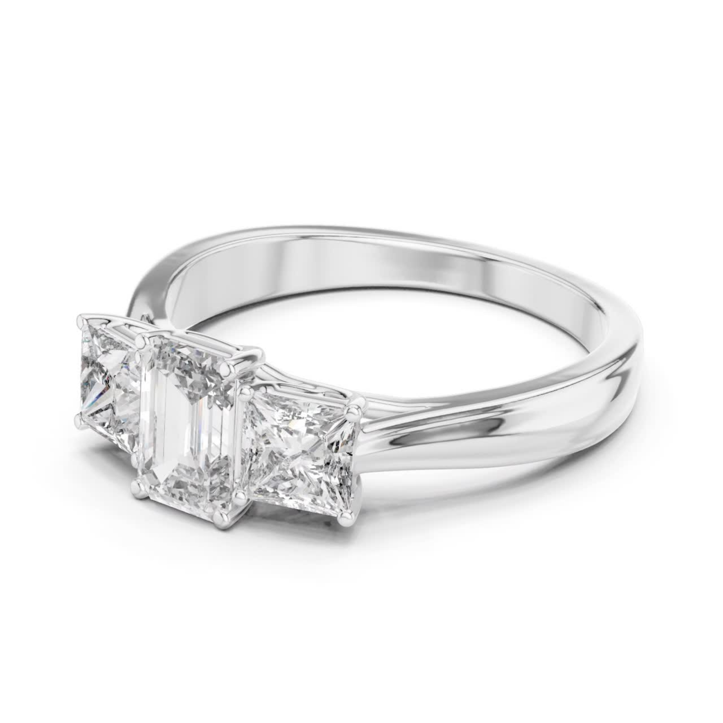 Emerald Center Three Diamond Band Ring | Royally Green & Brilliant