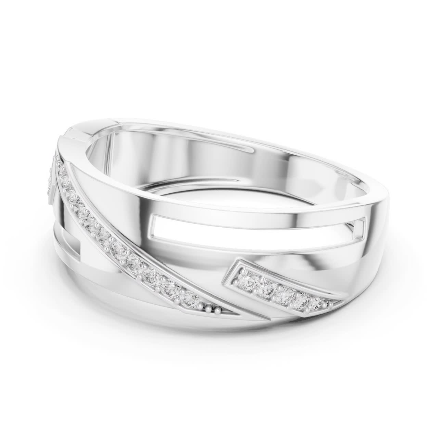 Luxury Geometric Diamond Wedding Band | Modern Wide Style