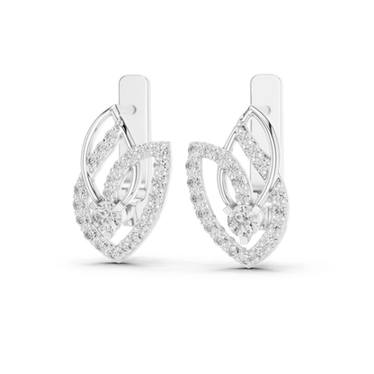Leaf Diamond Drop Earrings with Openwork Elegance | Celestial Leaf