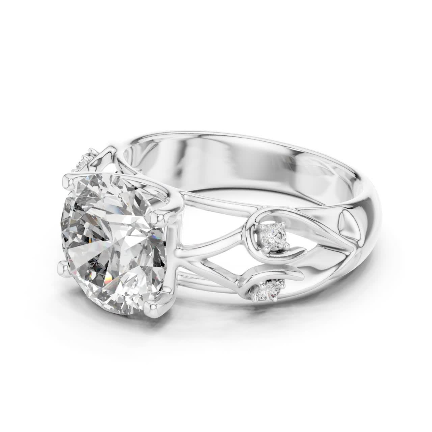 Round Cut Diamond Ring with Detailed Band | Every Detail Shines