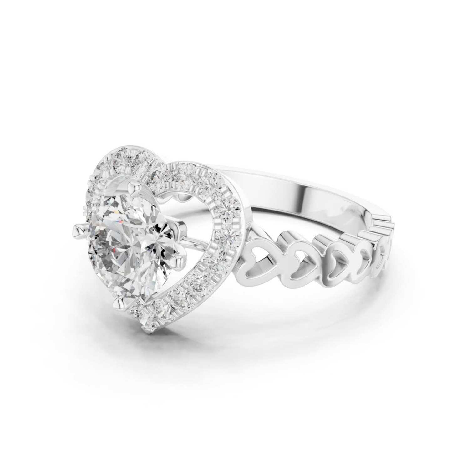 Round Diamond Ring with Heart Inspired Halo Design | Love in Bloom