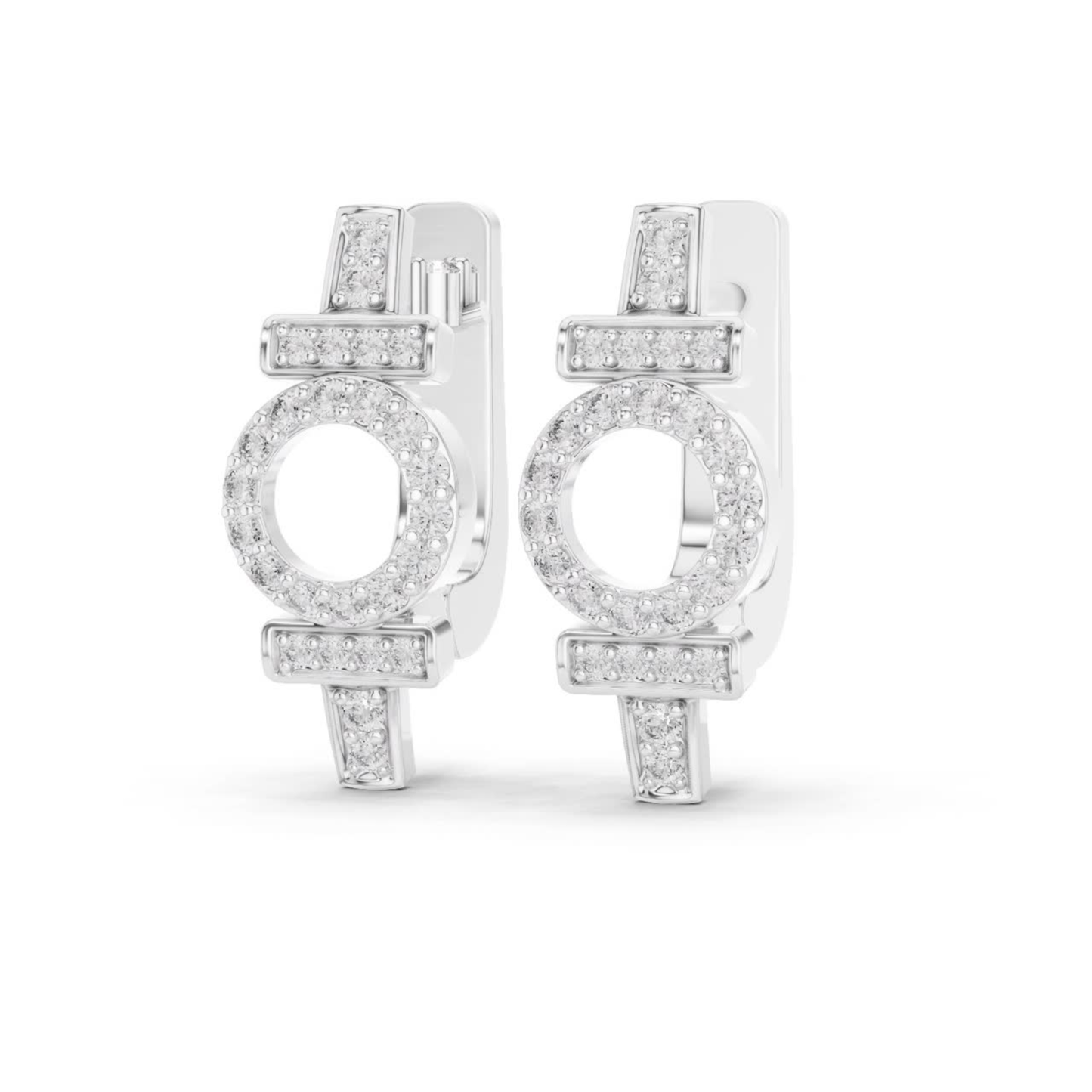 Geometric Circle Diamond Drop Earrings | Modern Gold Luxury
