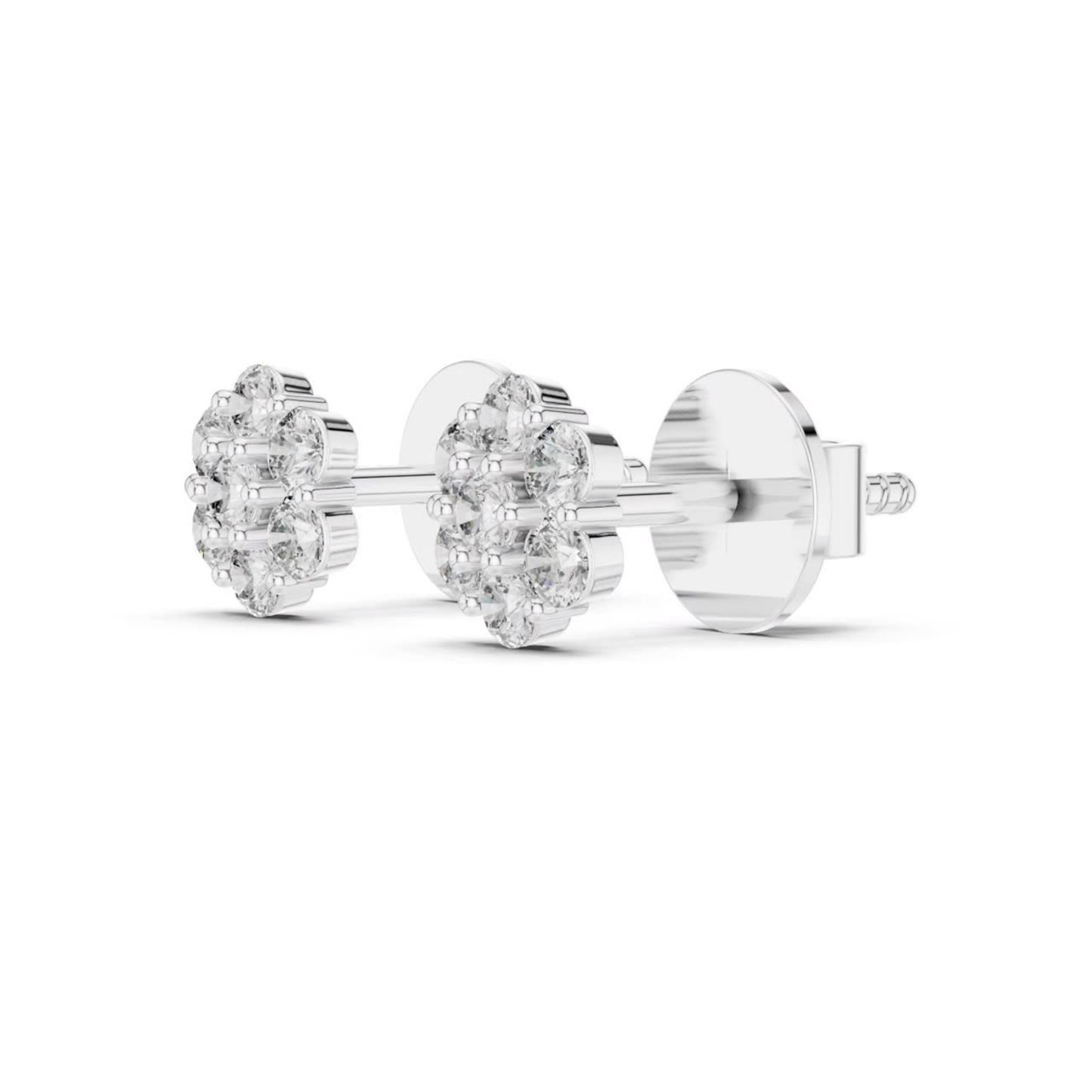 Round Diamond Cluster Stud Earrings with Prong Setting | 18K
